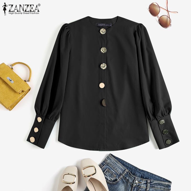 

ZANZEA Весенние женские топы с пышными рукавами и пуговицами