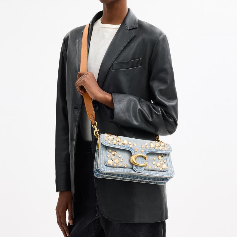 Coach Tabby 26 Crystal Denim Fabric Crossbody Shoulder Bag Medium Women's Silver