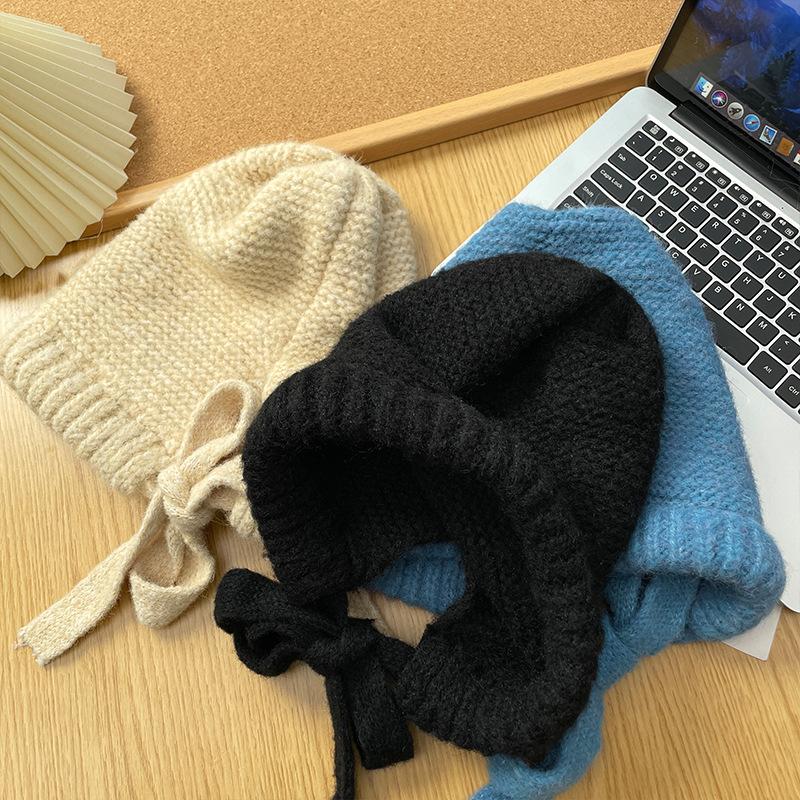 Ladies Hat Autumn and Winter Warm Bag Head Ear Protection Hat Strap Knitted Wool Hat Stack Hat