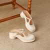 Krazing Pot Cow Skin Round Toe Size 42 Thick Round Med Heels Slip on Platform Mules Gladiator Autumn Pumps