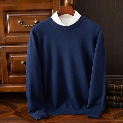 Men Fall Winter Sweater Round Neck Loose Long Sleeves Knitted Elastic Pure Color