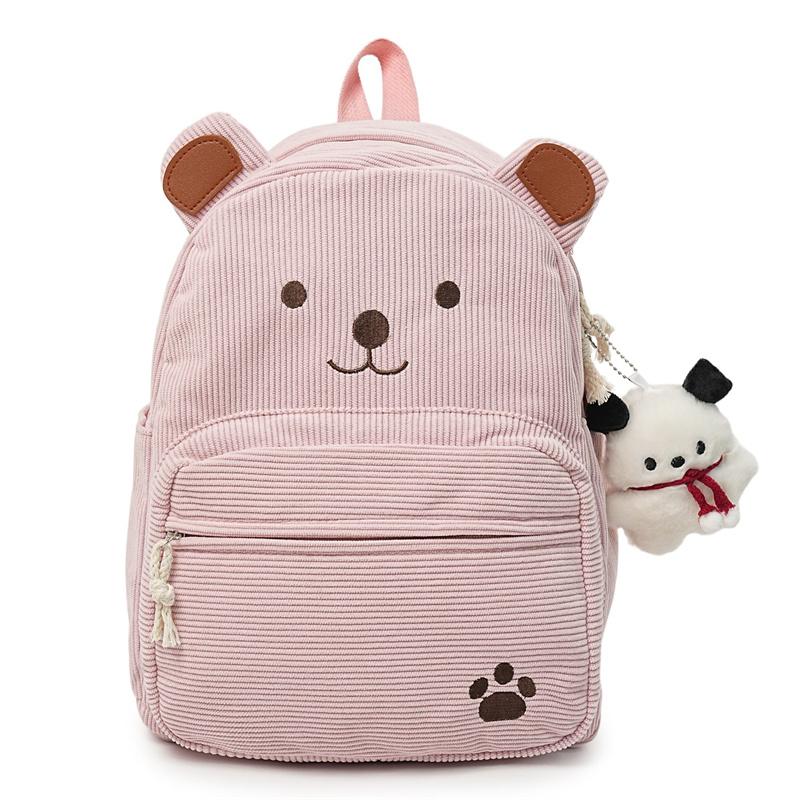 Cute Corduroy Backpack for Women & Girls – Adorable Bear Design Mini Backpack with Paws & Face, Perfect for School, Travel, and Daily Use