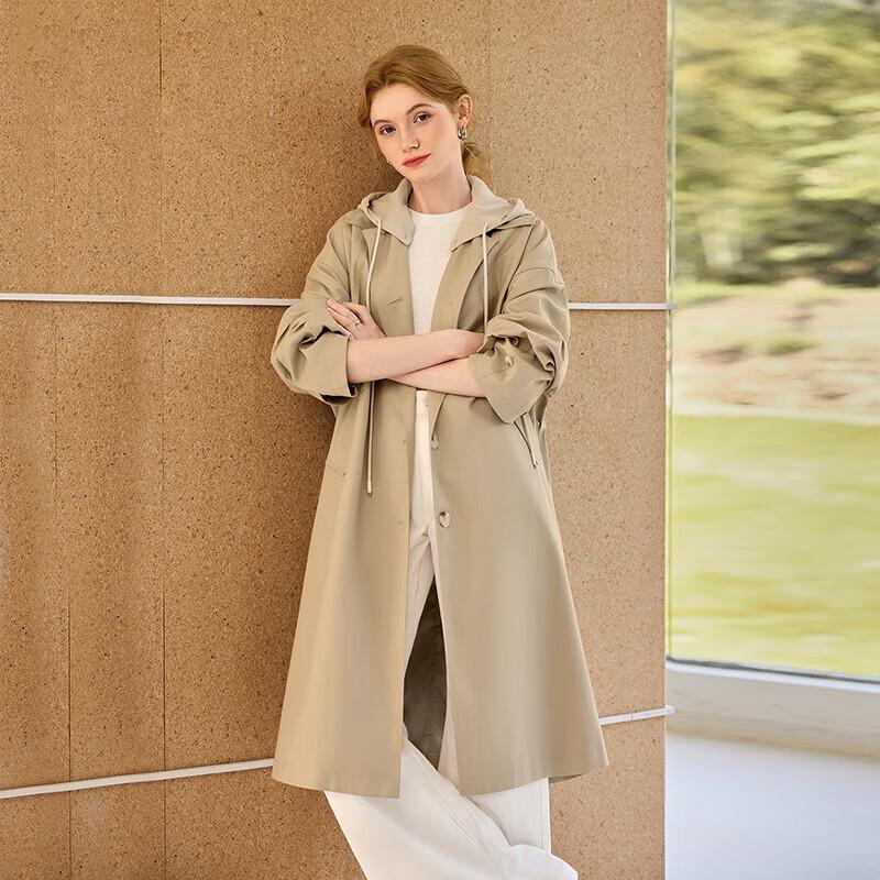 

Women s British Style Hooded Mid-Length Trench Coat L