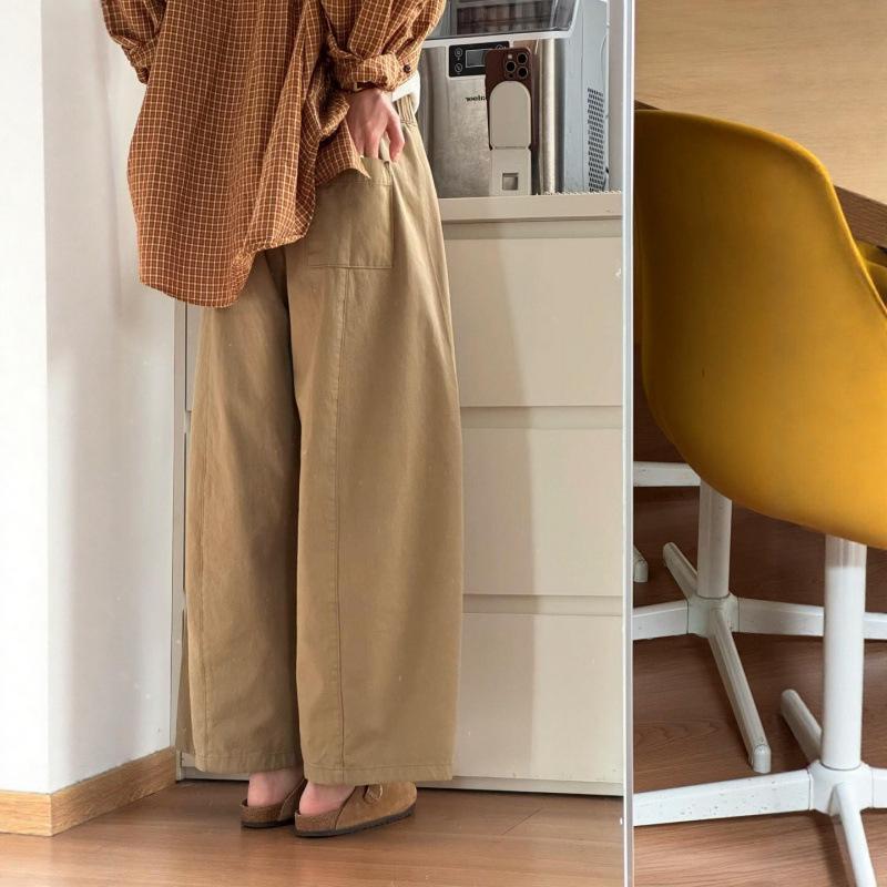 Women s Khaki Wide-Leg Pants: Japanese Spring Style, Plus Size, Versatile and Comfortable. S