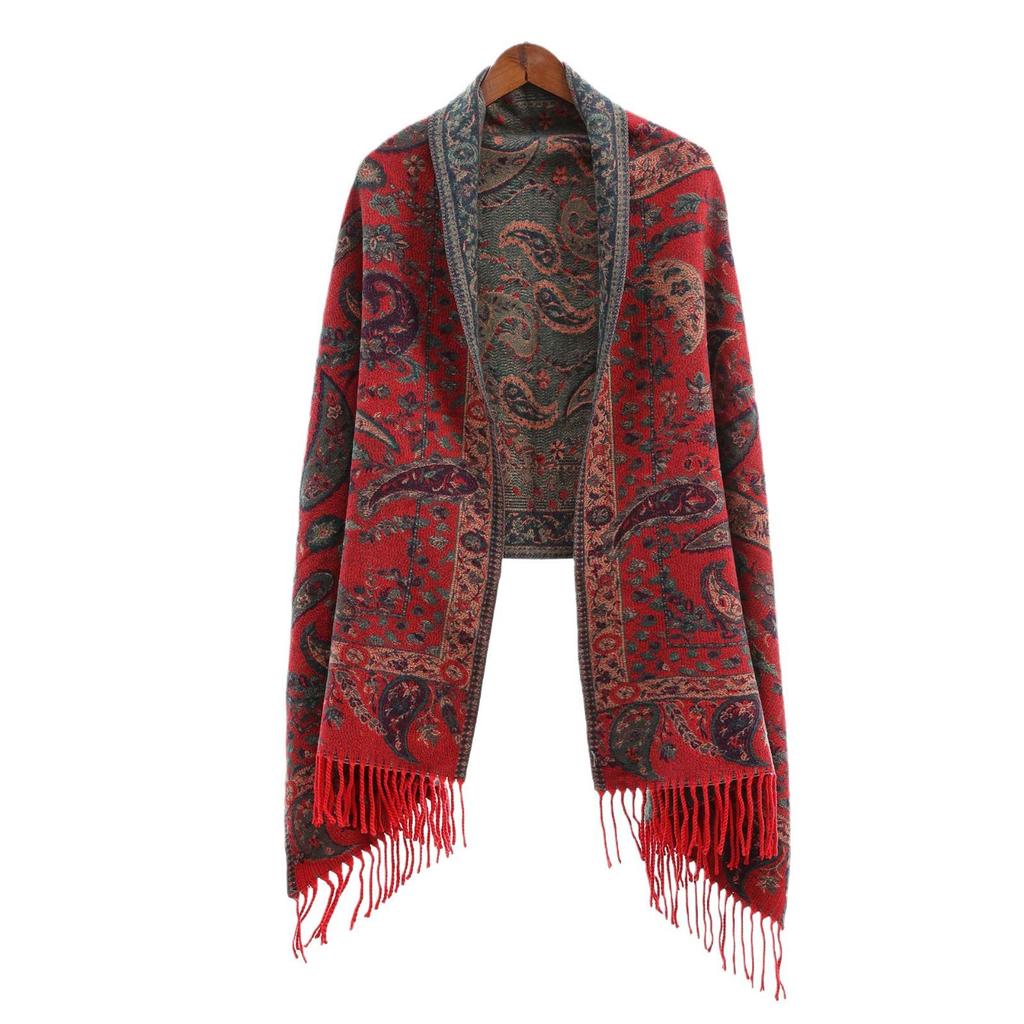 High-End Red Angora & Imitation Cashmere Ethnic Style Scarf Shawl