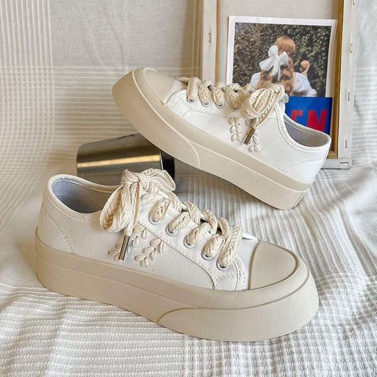 

Женская парусиновая обувь, осенняя новая спортивная обувь на плоской подошве с круглым носком, модная студенческая белая обувь на шнуровке 40