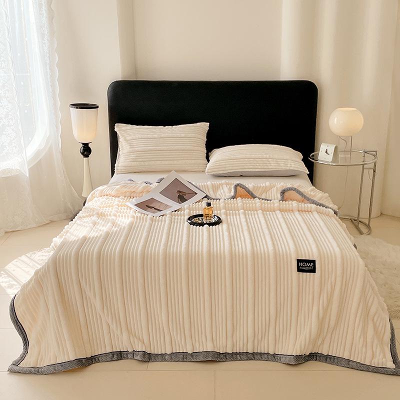 Milk Rabbit Fluffy Blanket - Mother & Child Striped Fleece, All-Season Cozy Small Throw