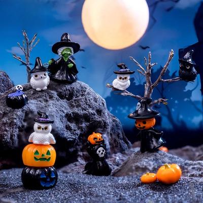 Mini Halloween Ornament Miniature Cartoon Witch Ghost Pumpkin Figurine Car Interior Desktop Decor Witch Pumpkin Small Ornaments