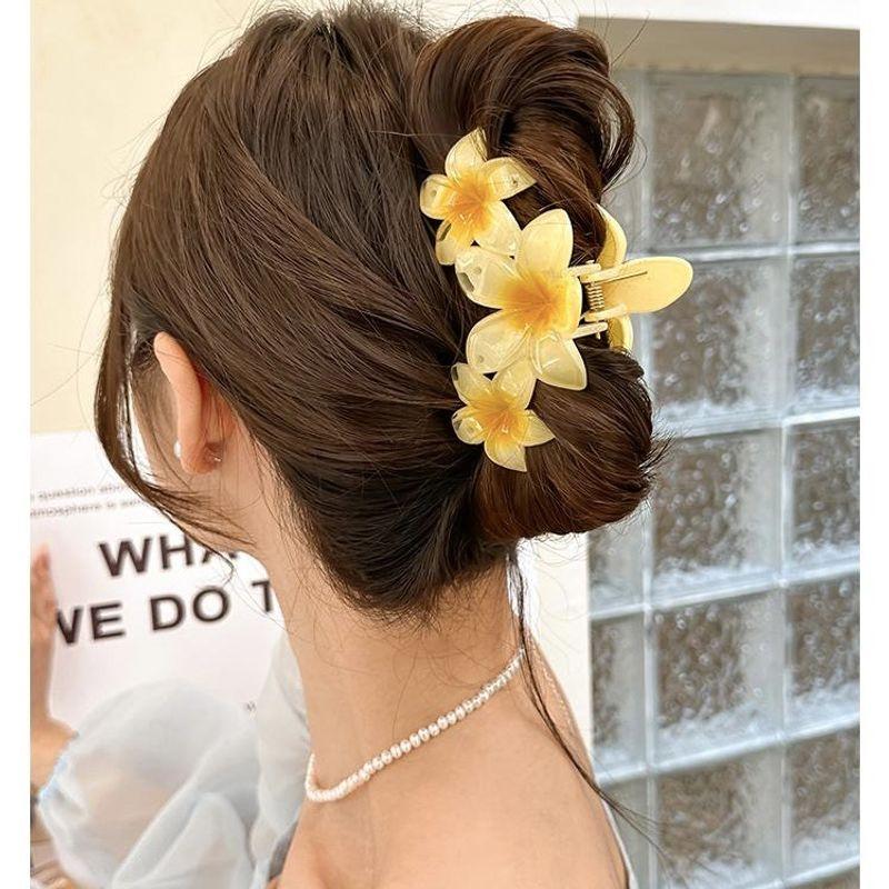 1pc Conjoined Egg Flower Claw Clip Beach Vacation Flower Hair Clip, Shark Clip Hair Accessory Headband