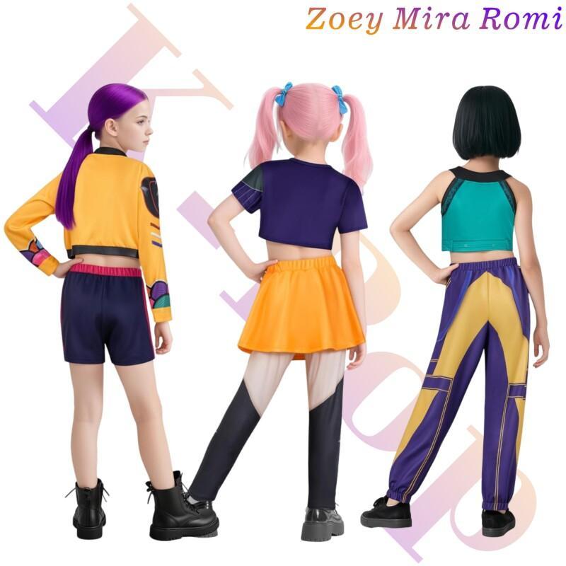 2025 Barn Rumi Zoey Mira 3D-print Cosplay-kostyme Halloween Karneval K-Pop Hunters Jentegruppe Idol Rollespill Utkledning Antrekk