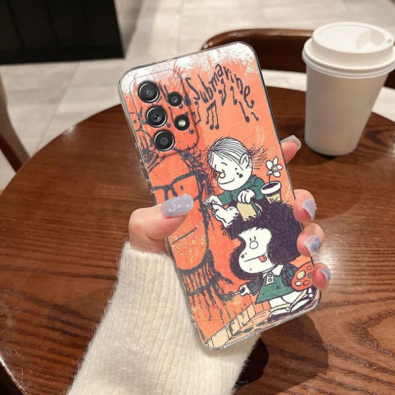 Clear Case For Samsung Galaxy A57 A37 A56 5G A36 Cases A55 A54 A35 A26 A07 A17 A16 A06 A34 A15 Soft Cover Mafalda Cartoon Girl