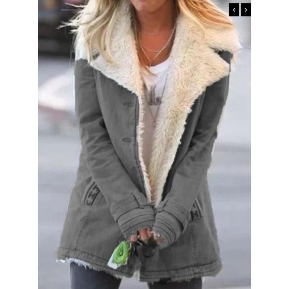 Women's Lapel Fleece Lined Coat Long Sleeve Thick Warm Sherpa Lined Casual Winter Outerwear Jacket