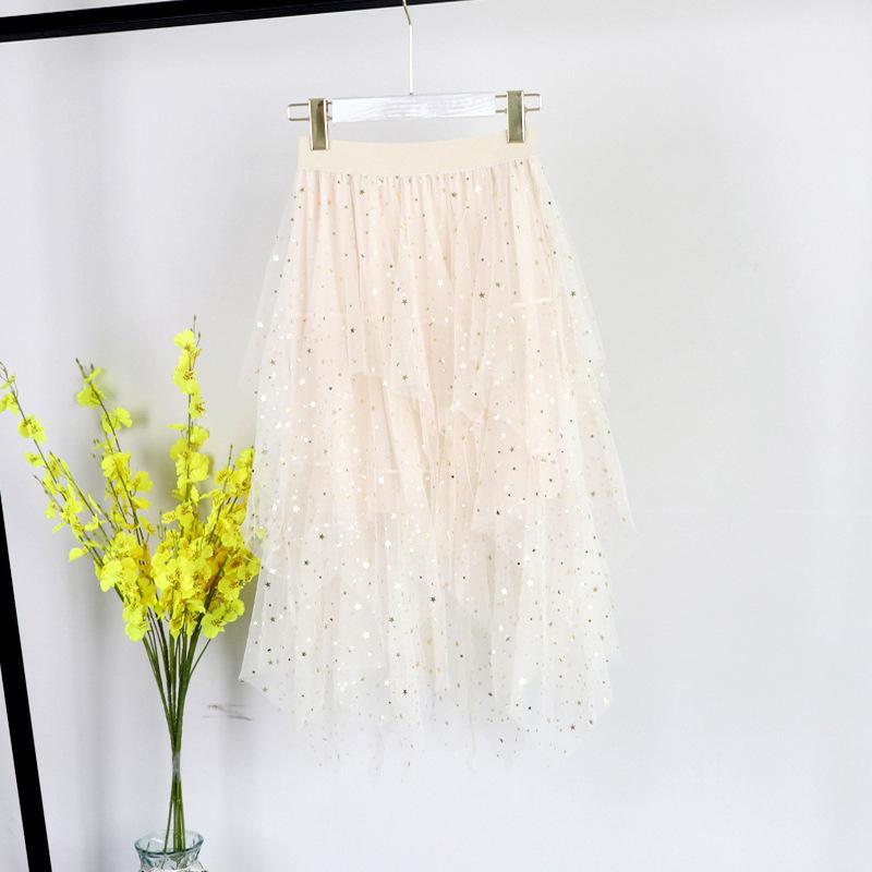 Gonna Puffy in Tulle da Donna Elegante Colore Caramella Stelle Glitter Vita Alta Ampia Ampiezza Gonna Tutù Fatata Irregolare Stratificata Danza