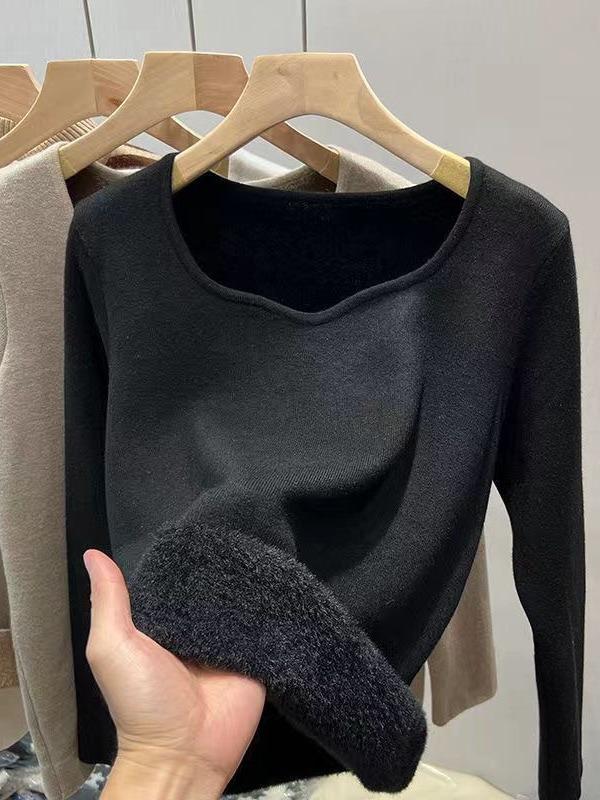 Women's 2024 Stylish Low-Neck Fleece One-Piece Winter Sweater with Velvet Lining