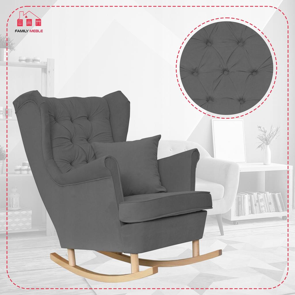 Wing Chair Gaja Rocking Scandinavian Family Meble Gray Velvet Comfortable Anthracite