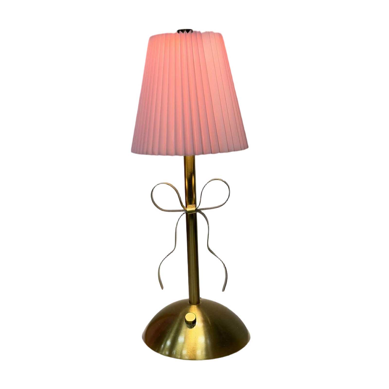 

Table Lamp with Pleated Shade and Decorative Bow Accent on Metal Base Adjustable Brightness for Bedroom Living Room Office Use рожевий