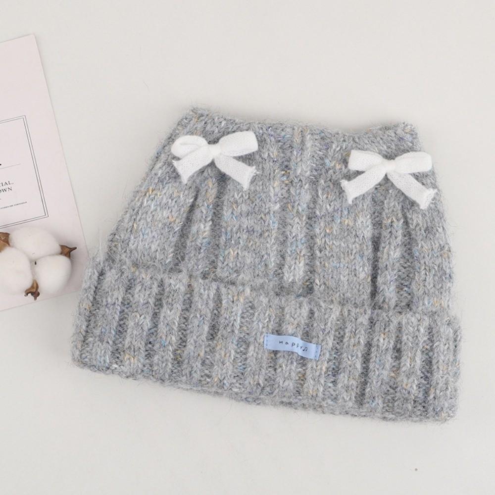 Melange Yarn Double Lace Bows Beanie Cuffed Design Warm Winter Beanie Daily Fashion