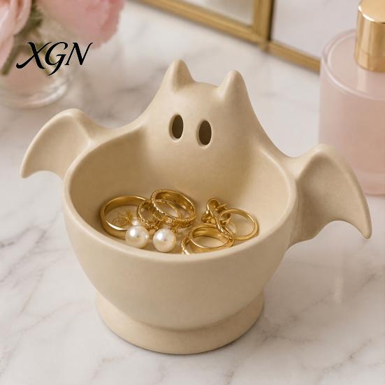 White Trinket Tray 3D Printed Halloween Ghost Bowl, Trick or Treat Snack Candy Storage Bowl Serving Decorative Dish, Party Supplies Nut