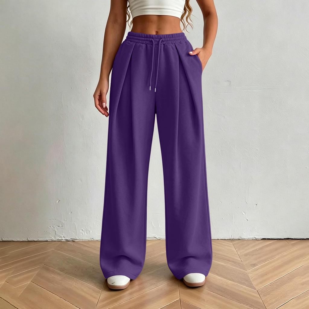 Women’s Fashion Loose Fit Elastic High Waist Drawstring Pocket Sports Casual Pants for Daily Wear and Activities