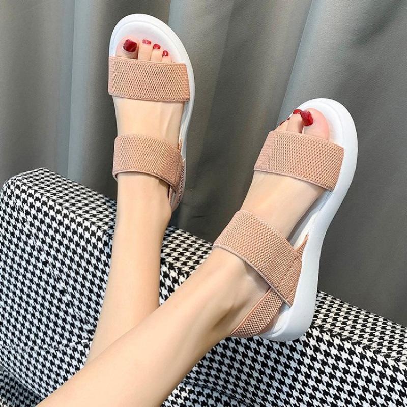 Sports sandals women's elastic elastic 2021 summer new student flat-bottomed outer wear fairy style Roman beach women's shoes