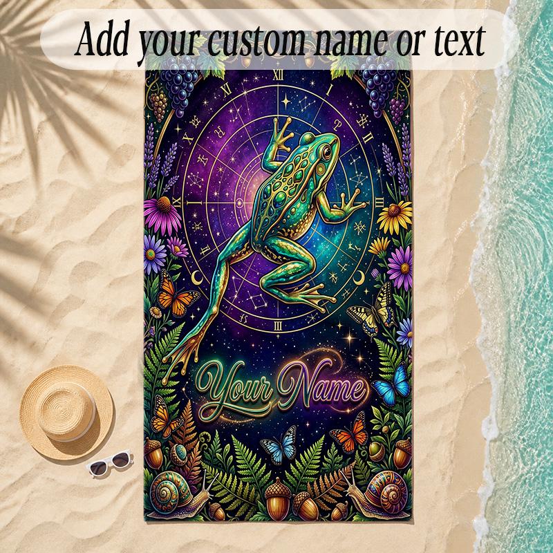 Frog Theme Soft Beach Towel Personalized Custom Name Text Towel Portable for Beach Pool Travel