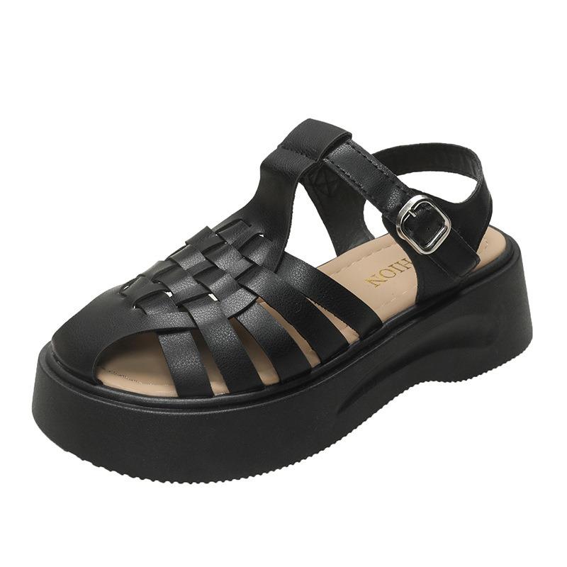 Muffin Thick-soled Bag Head Sandals Women's New Summer with Skirt Woven Shoes Women's Beach Pig Cage Shoes