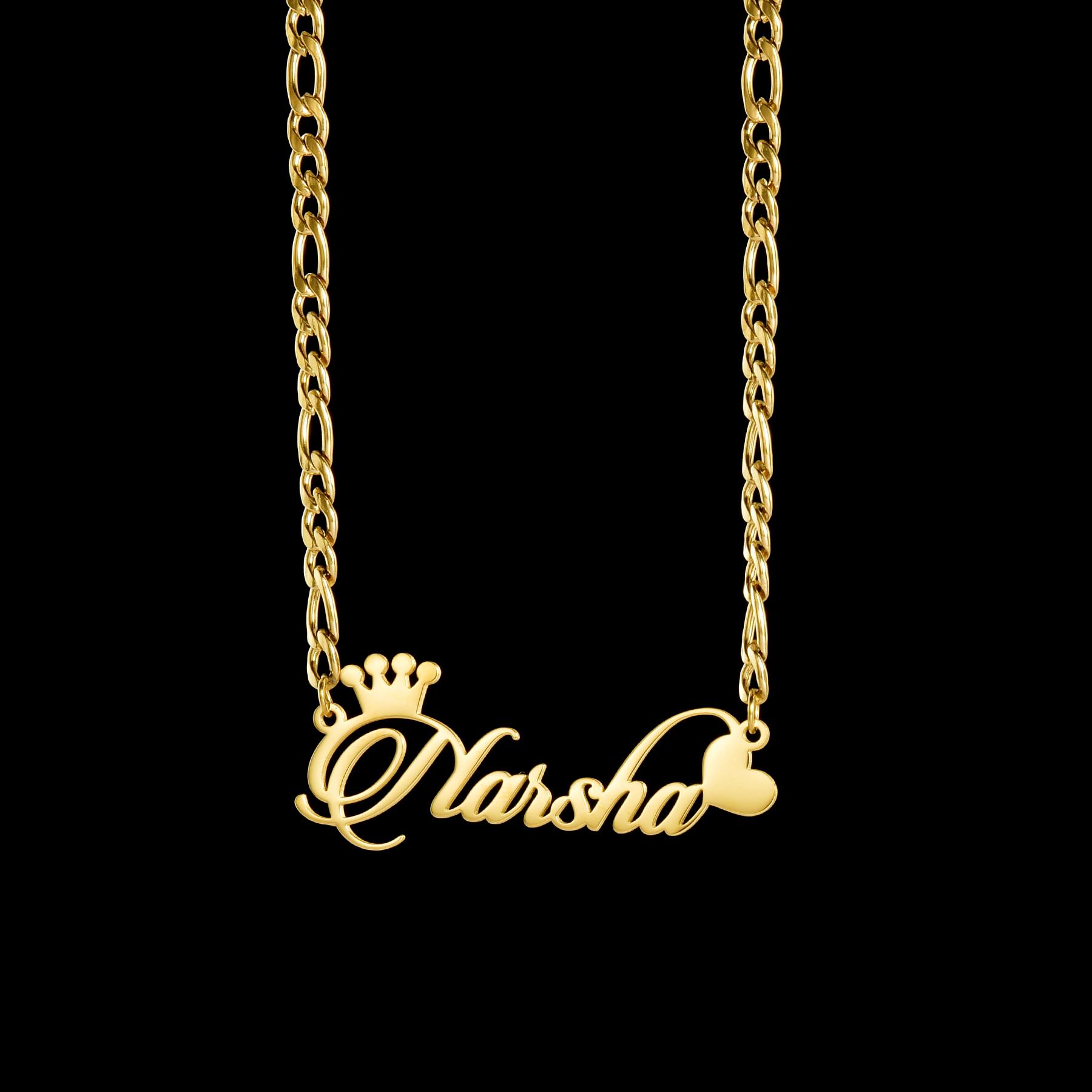 Atoztide Personalized Custom Name Necklace for Women Stainless Steel Crown Heart Nameplate Figaro Chain Birthday Jewelry Gift 35cm&Figaro chain
