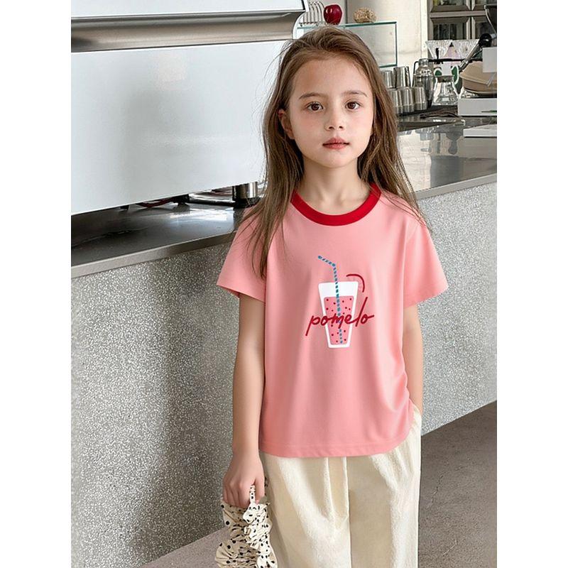 27Home Export Children's Clothing Kids' Pure Cotton Short-Sleeve T-Shirt for Girls Summer New Style Baby Clothes Cartoon Print Trendy