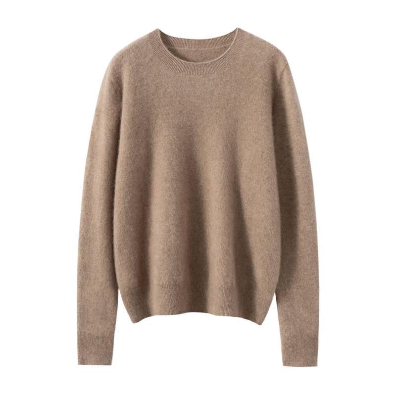 100% Pure Cashmere Women's Loose Round Neck Sweater - Versatile Knitwear for Autumn/Winter