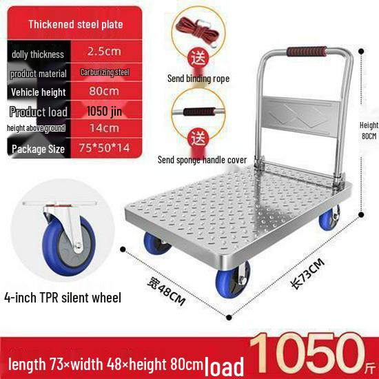 Foldable Steel Flatbed Hand Truck - Portable Small Trolley for Transporting Goods