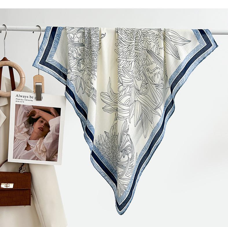 Quadratischer Schal im koreanischen Stil mit weißem Blumendruck - Weich, elegant, hautfreundlich, warmer Fischgrät-Schal für Herbst und Winter