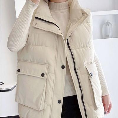 Mid-length Autumn and Winter Down Cotton Vest for Women Latest Korean Style Relaxed Fit Thickened Vest To Wear Vest Jacket