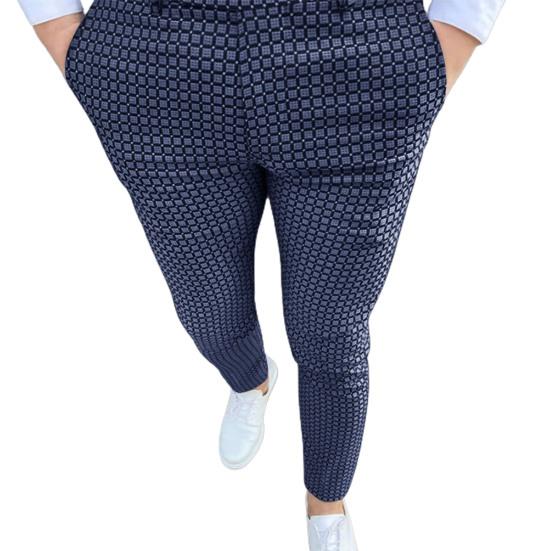 

Men Pants Plaid Spot Casual Slim Long Breathable Straight Trousers for Wedding L темно-синього кольору