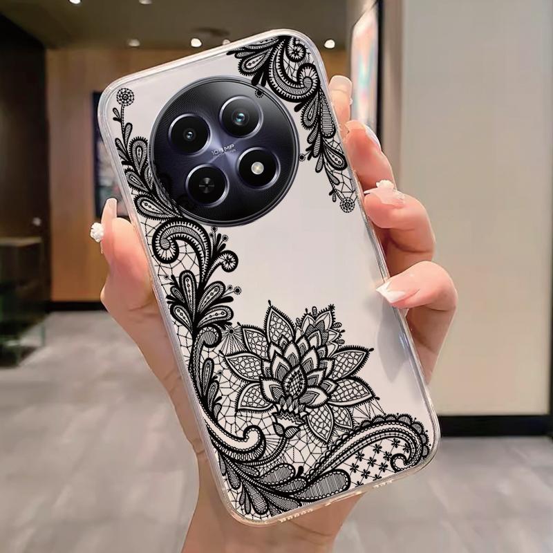 For Realme 12 4G 12+ 13+ Plus 13 Pro+ Plus 5G Case Fashion Flowers Painted Clear Silicone Phone Cover Fundas Funny Cat Couple