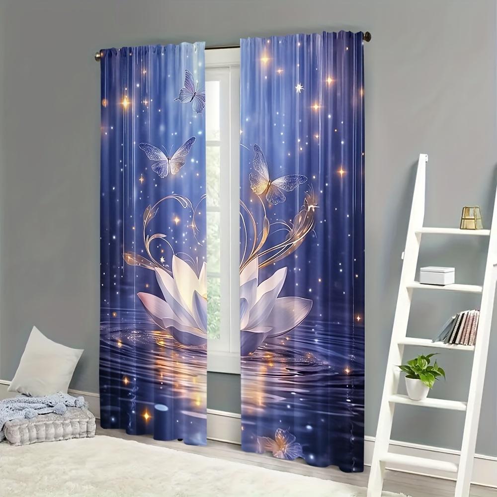 2 Pcs Magic Lotus Zen Spa Dragon & Butterfly Print Curtains – Scenic Theme for Home Office Bedroom Kitchen