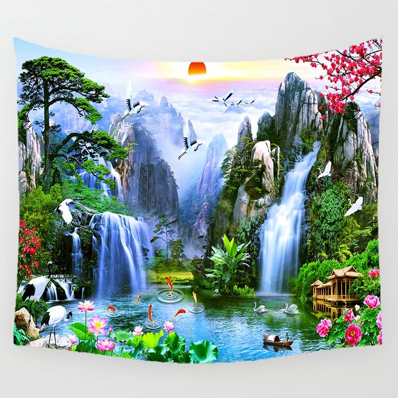 VIKAMA Landscape Waterfall Tapestry Bedroom Living Room Dormitory Decoration Washable Wall Tapestry Home Decoration 74x94cm(29x37in)