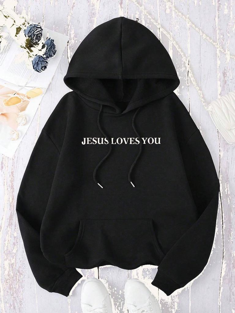 Jesus Loves You Letter Pattern Hoodies Womens Street Style Breathable Sportswear Basics Comfortable Hoody Hot Sale Y2K Tops