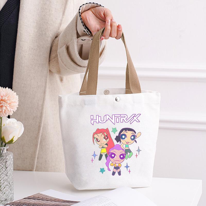 Kpop Portable Canvas Bag Plus Snap Button Solid Color Korean Version Canvas Bag Going Out Portable Tote Bag