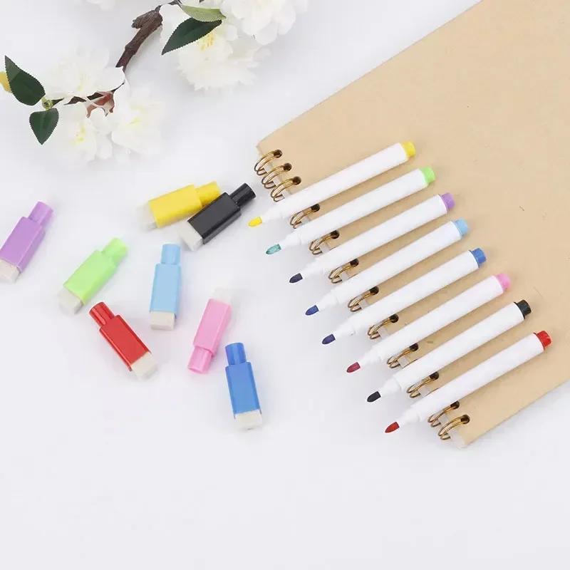 8PC Magnetic Colorful Whiteboard Pen Black White Board Markers Built In Eraser School Supply Childrens Graffiti Drawing Pen