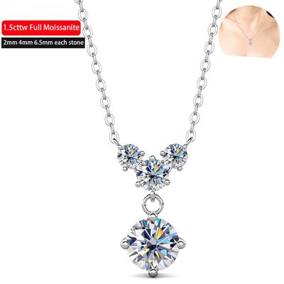 D Color  1.5cttw 4 Stones Full Moissanite Necklace For Women Gift S925 Sterling Silver Pendant Neck Chain Fine Jewelry
