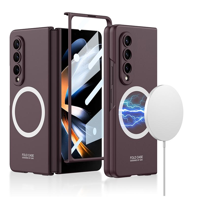 Für Samsung Galaxy Z Fold 4 3 Magsafe Wireless Charging Magnetisches Gehäuse mit gehärtetem Glas, ultradünn, matt, Fold 5, stoßfeste Abdeckung