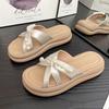 Muffin thick-soled cool slippers women's summer new fashion outer wear sandals pearl cross with beach slippers