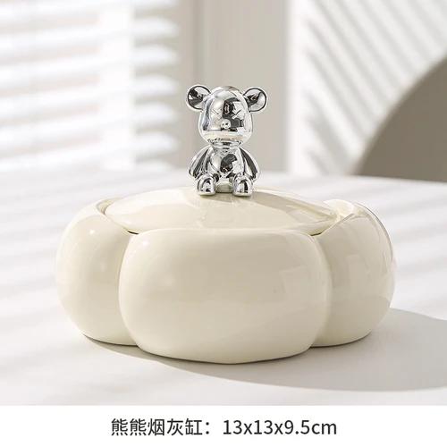 Ceramic ashtray with lid high sense ornaments creative personality living room luxury office trend decoration anti-fly ash