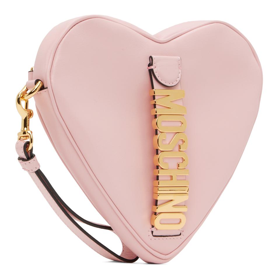 Moschino Micro Logo Metal Detachable Strap Calfskin Clutch Women clutch Pink 8402-8008-0225