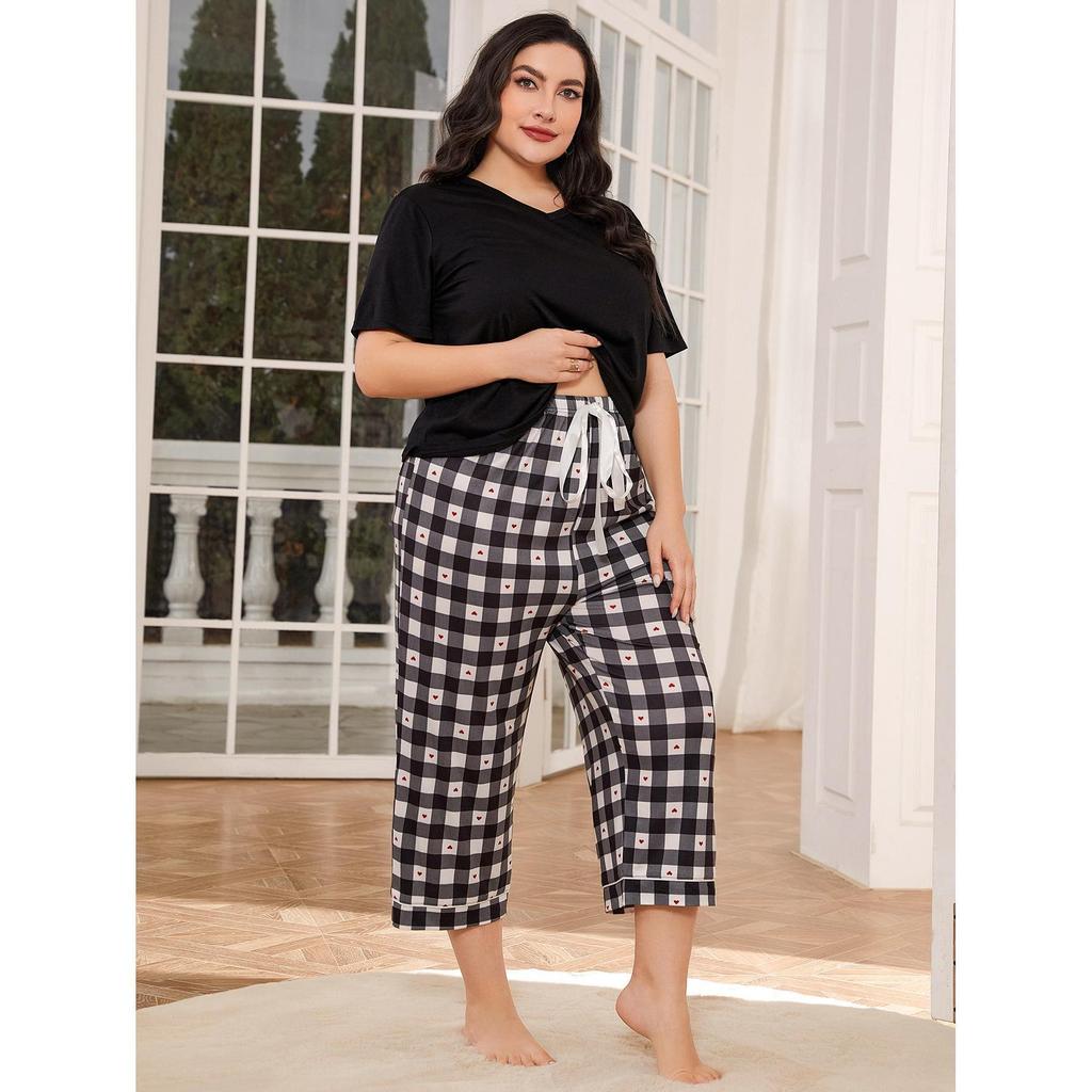 Vneck And Summer Autumn Spring Shortsleeved Tops And Trousers Womens Plus Size Pajamas