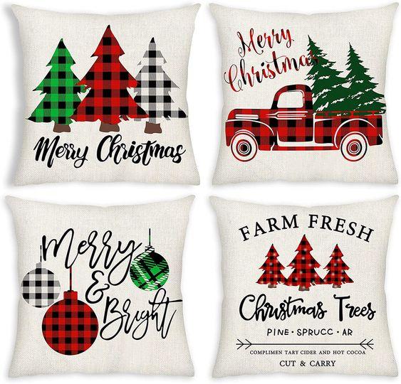 New Christmas Decoration Christmas Pillowcase 18 X 18 Inch Set of 4 Christmas Collection Cushion Pillowcases Custom Zipper Squar