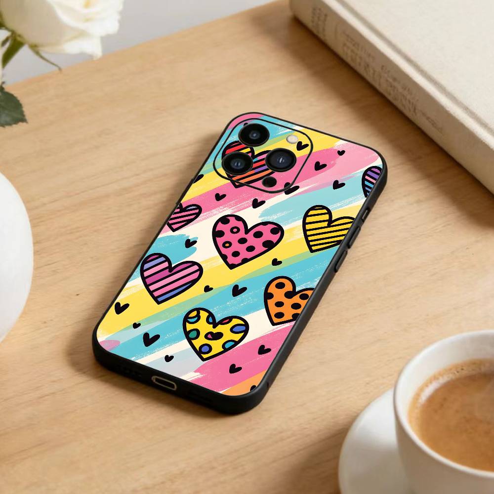 Y2K Cute Strawberry Stars Phone Case For iPhone17,16,15,14,13,12 Plus,Max Soft Silicone Black Cover