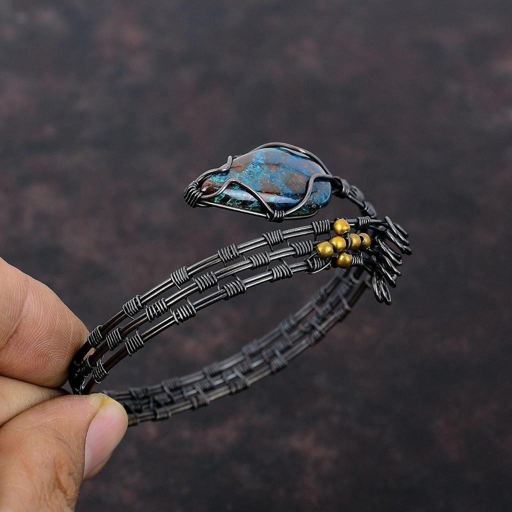 Shattuckite Bangle Copper Wire Wrapped Cuff Bracelet Handmade Brand New Bracelet Adjustable Bangle Gemstone Copper Wire Jewelry Wedding Gift