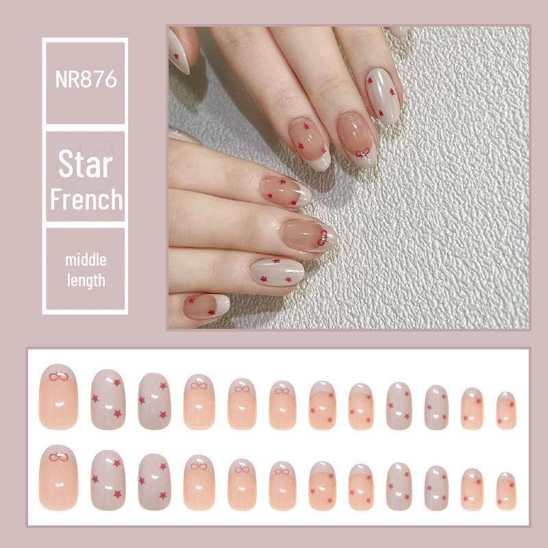 Medium & Long Rectangular T-Shaped Wearable French Cartoon Nail Art Patches - One Size Fake Nails