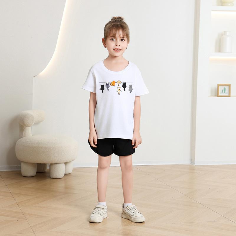 Children's Casual Short-sleeved T-shirt - Summer Boys' and Girls' Casual Cute Cat T-shirt